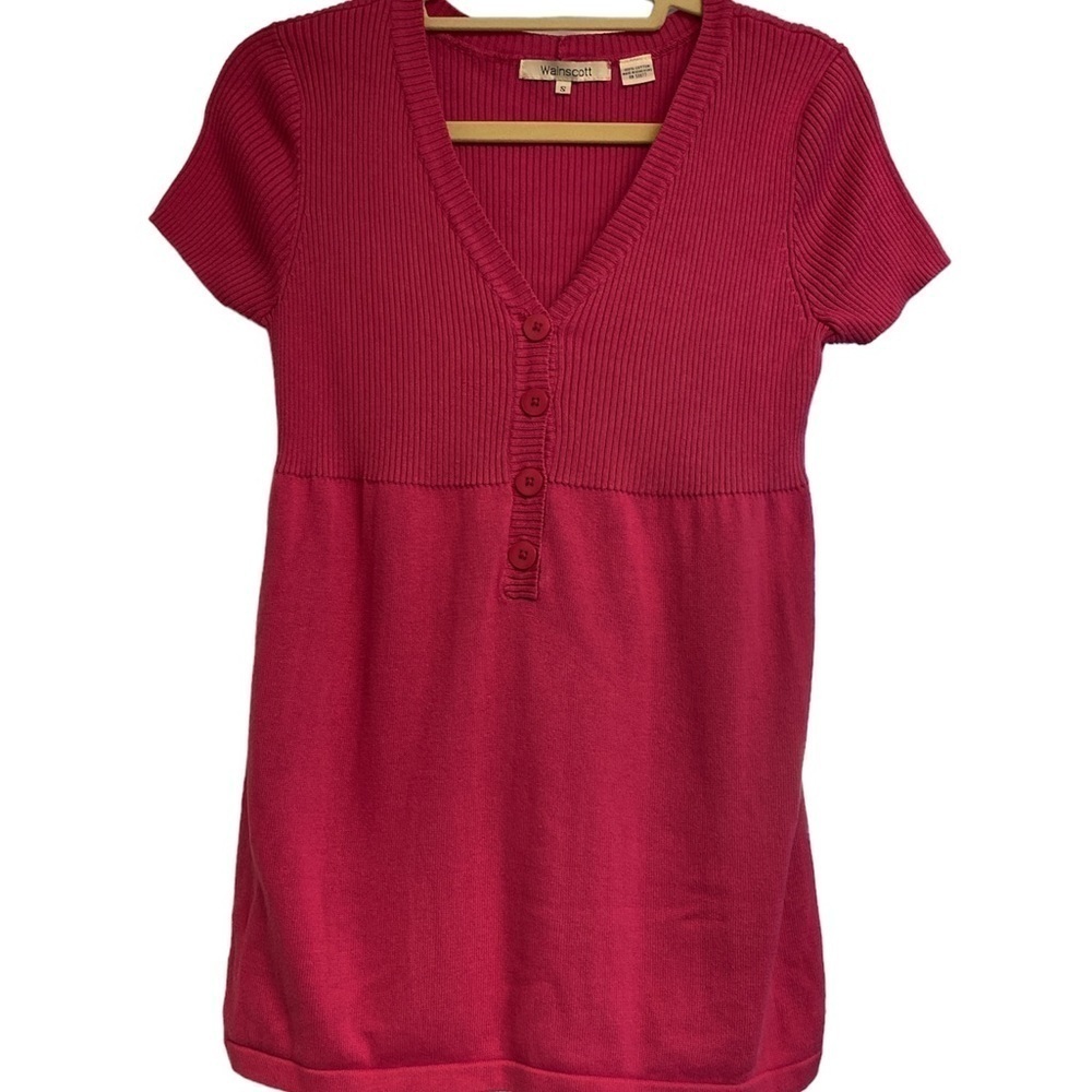 Wainscott tunic sweater 4 buttons on front short sleeve V-neckline size small